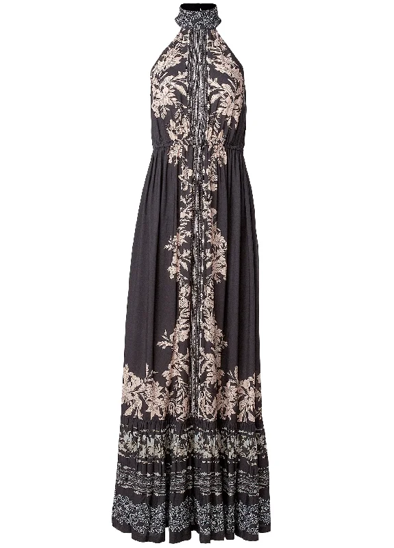 Printed mock-neck maxi dress  - Black Multi