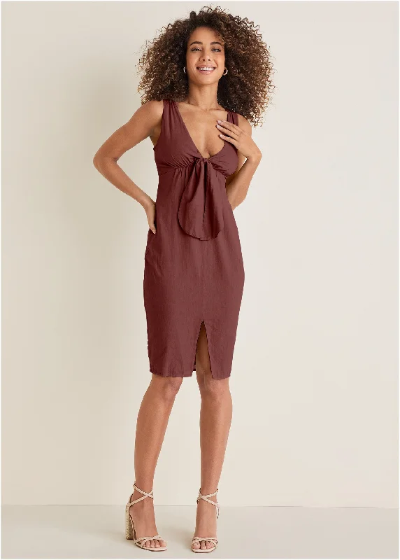 Tie front midi dress - Auburn