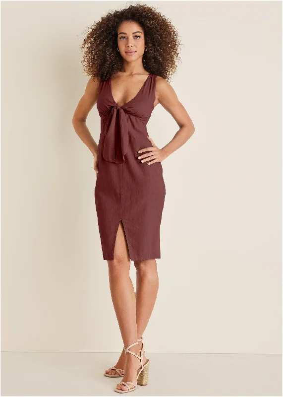 Tie front midi dress - Auburn