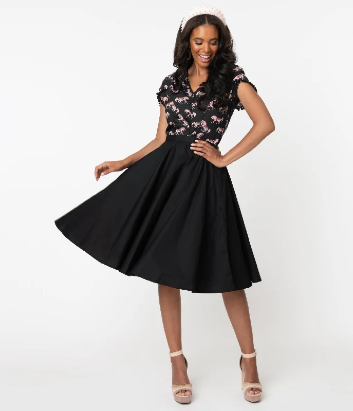 Magnolia Place 1950s Style Black High Waist Swing Skirt