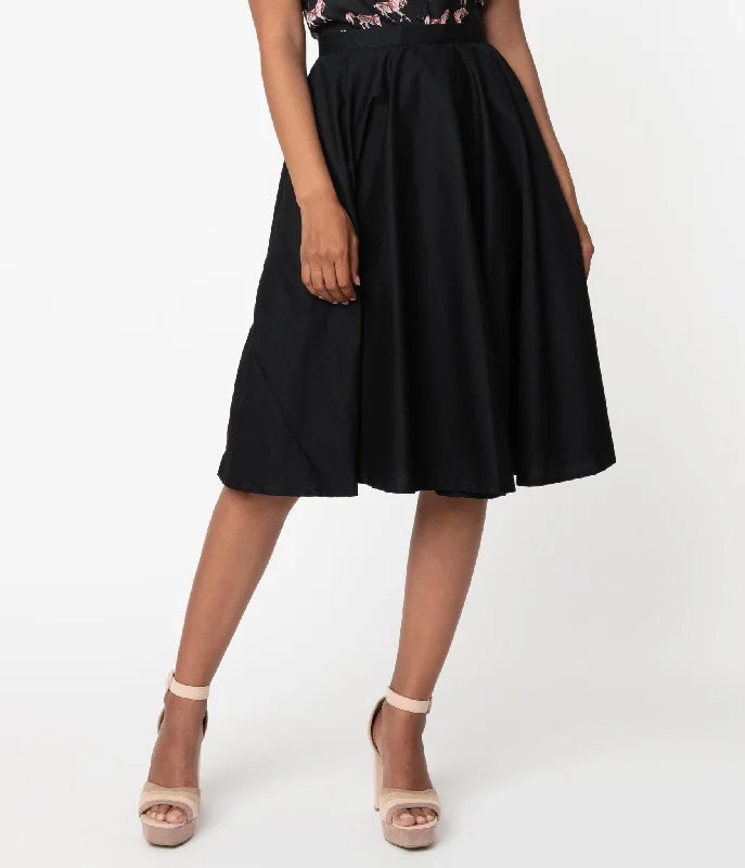 Magnolia Place 1950s Style Black High Waist Swing Skirt