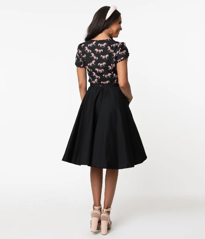 Magnolia Place 1950s Style Black High Waist Swing Skirt