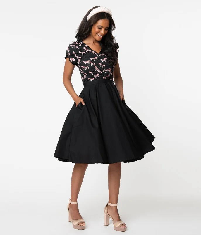 Magnolia Place 1950s Style Black High Waist Swing Skirt