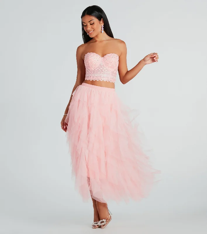 A Little Drama Ruffled Tulle Midi Skirt