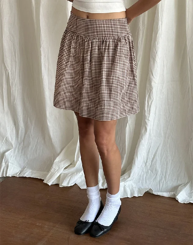 Adinda Midi Skirt in Mini Gingham Brown