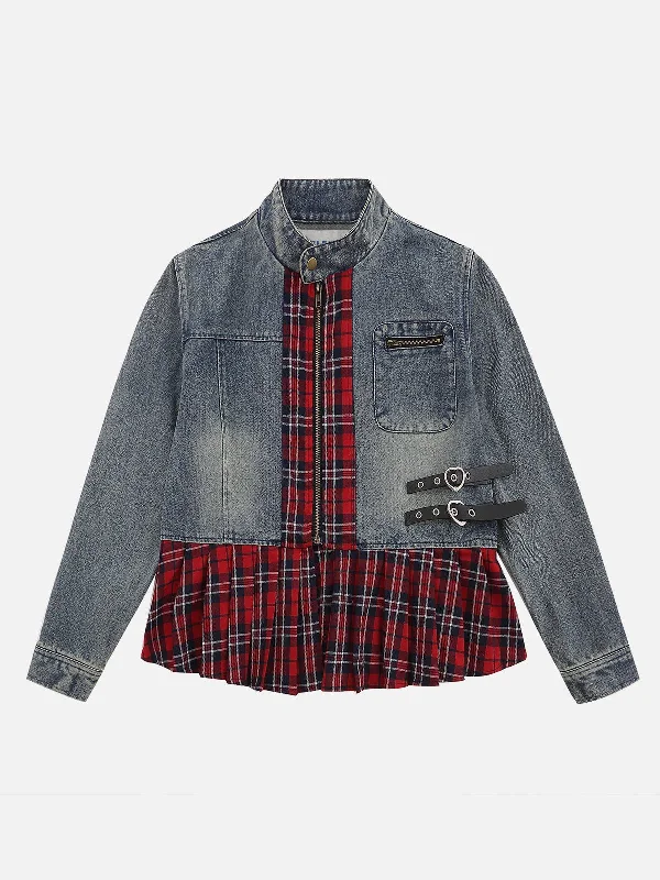 Aelfric Eden Plaid Wrinkle Patchwork Denim Jacket