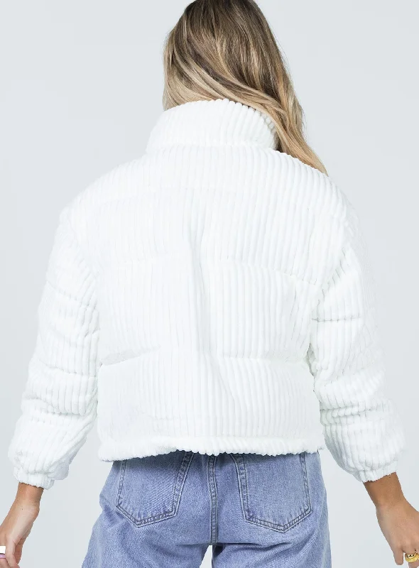 Alexa Cord Puffer Jacket White