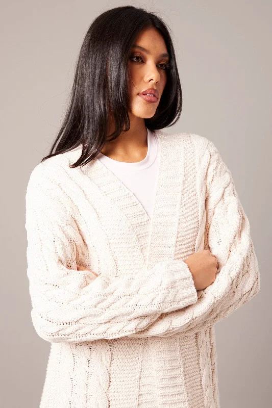 Beige Cable Knit Cardigan Longline