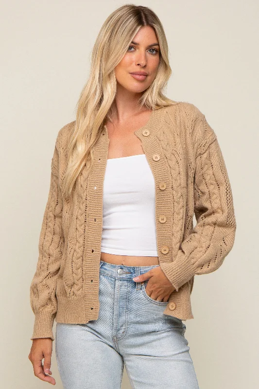 Beige Mixed Knit Cardigan