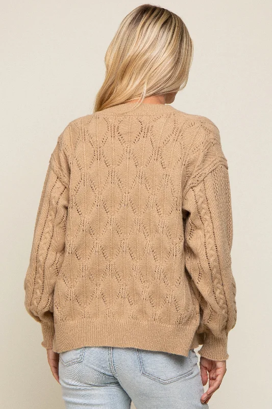 Beige Mixed Knit Cardigan