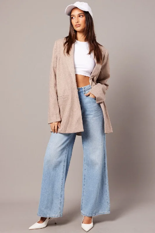 Beige Oversized Blazer Long Sleeve