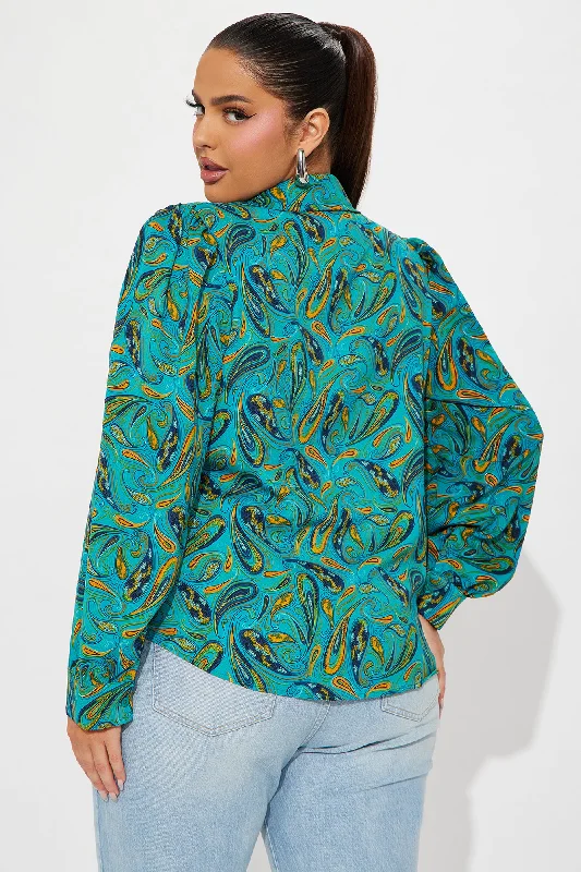 Belize Printed Shirt - Teal/combo