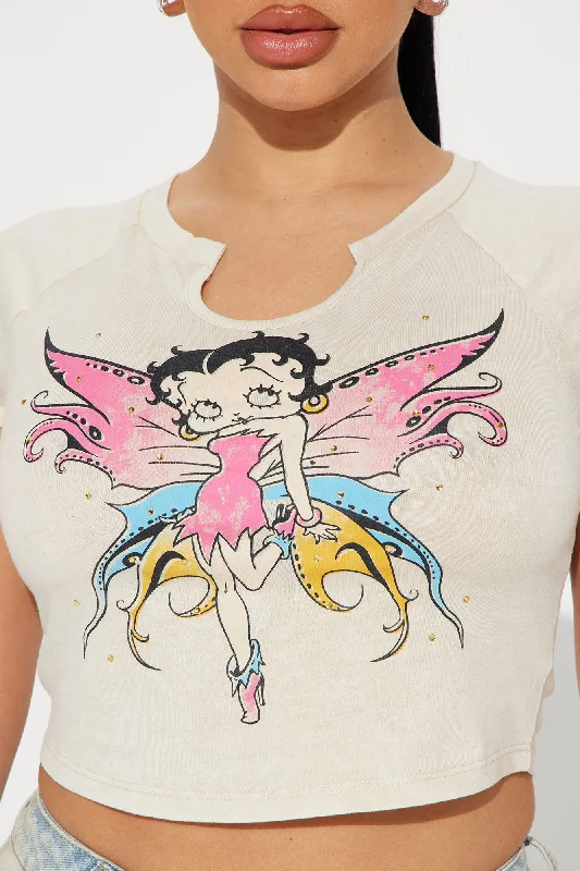 Betty Boop Fairy Rhinestone Tee - Cream/combo