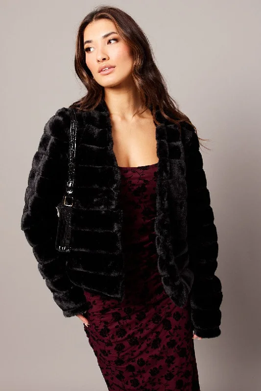 Black Faux Fur Crop Jacket