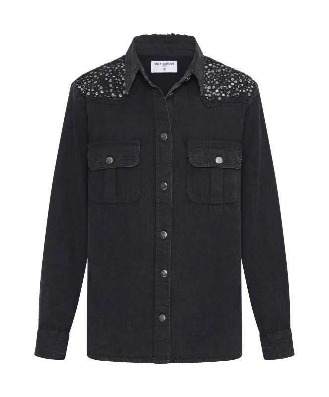 BLACK HAND EMBELLISHED DENIM WESTERN SHIRT