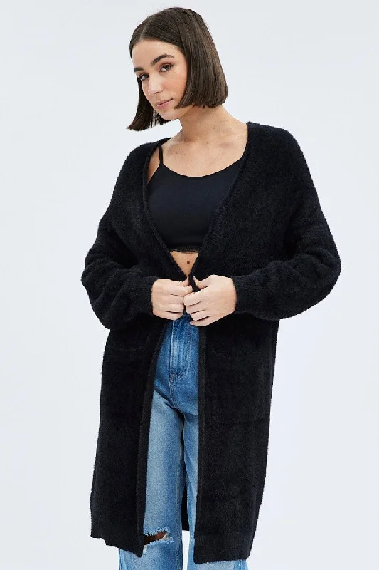 Black Longline Cardigan Fluffy