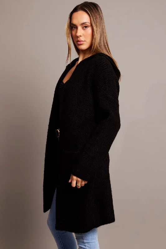 Black Longline Cardigan Hooded