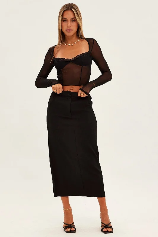 Black Maxi Skirt High Rise Pencil Back Slit