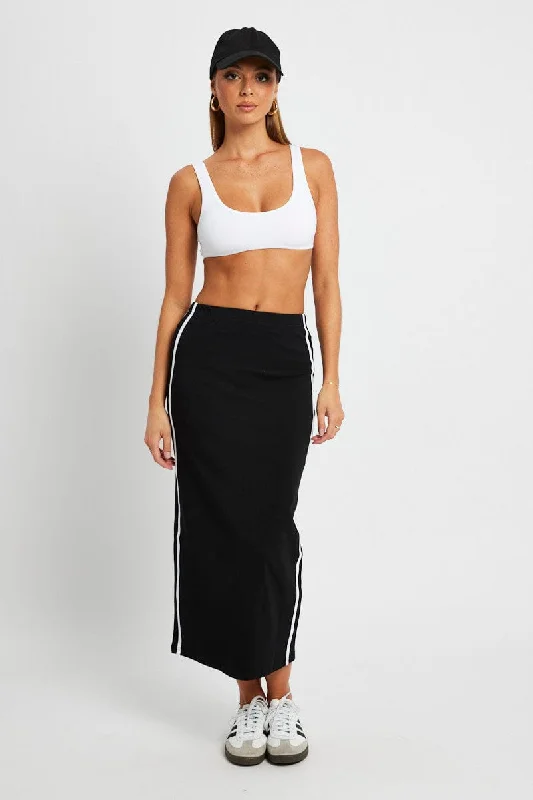 Black Midi Skirt Side Stripe