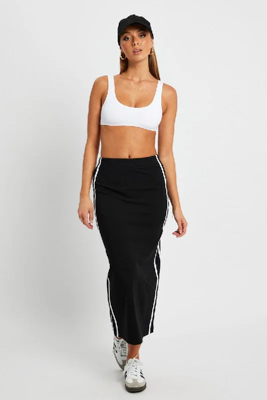 Black Midi Skirt Side Stripe