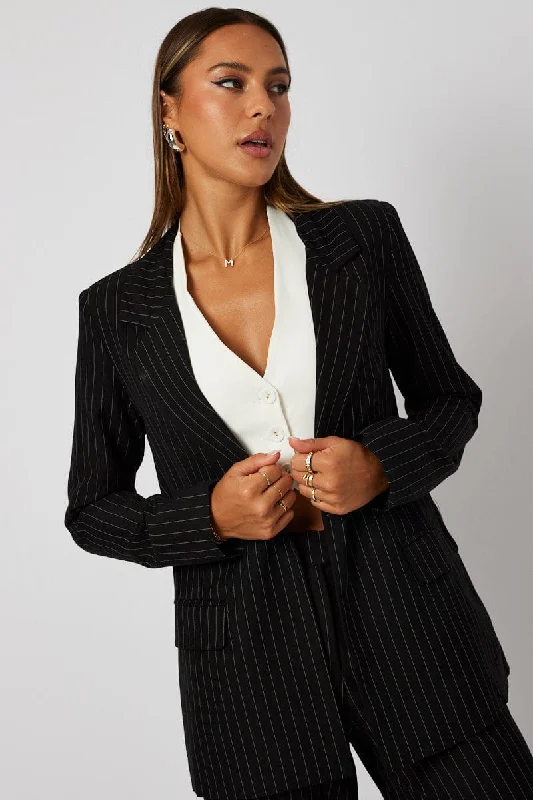 Black Stripe Blazer Long Sleeve