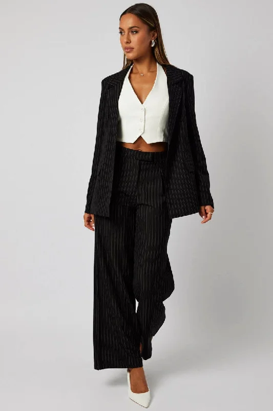 Black Stripe Blazer Long Sleeve