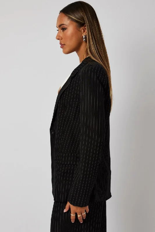 Black Stripe Blazer Long Sleeve