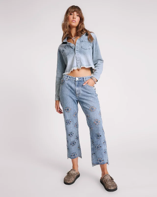 BLUE BLOSSOM LONG SLEEVE DENIM BRAXTON TOP