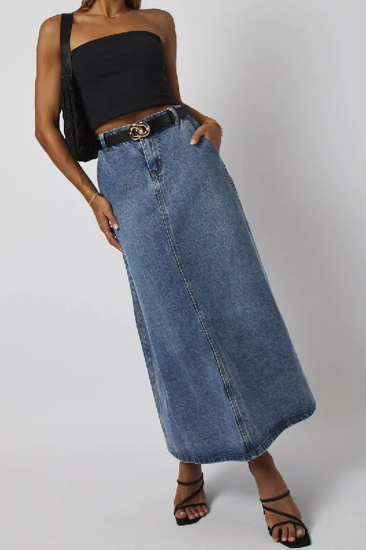 Blue Denim Skirt Maxi High Rise