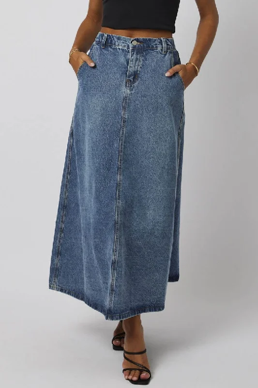 Blue Denim Skirt Maxi High Rise