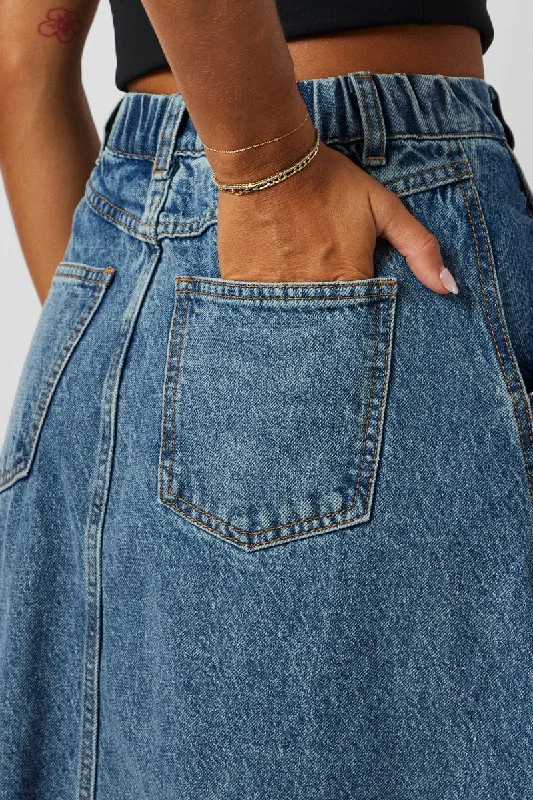 Blue Denim Skirt Maxi High Rise