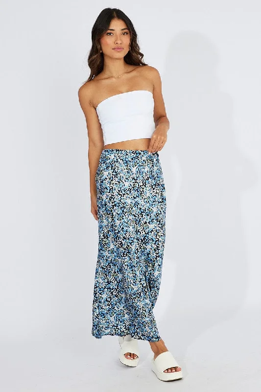 Blue Ditsy Slip Skirt Maxi