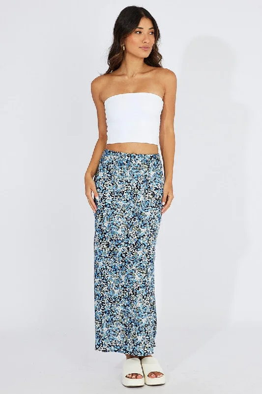 Blue Ditsy Slip Skirt Maxi