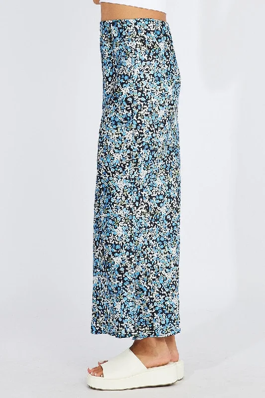 Blue Ditsy Slip Skirt Maxi