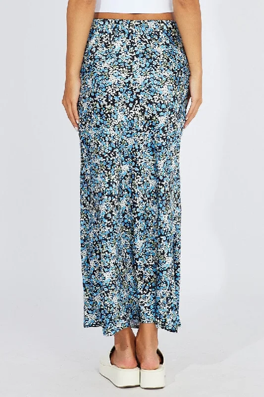 Blue Ditsy Slip Skirt Maxi