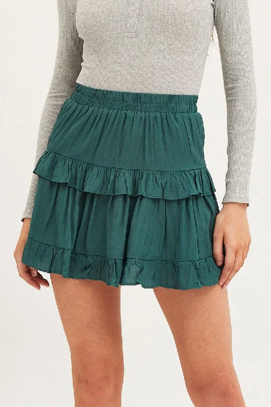 Blue Flare Skirt Mini High Rise