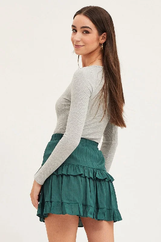 Blue Flare Skirt Mini High Rise