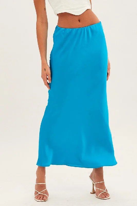 Blue Slip Skirt Maxi High Rise Satin