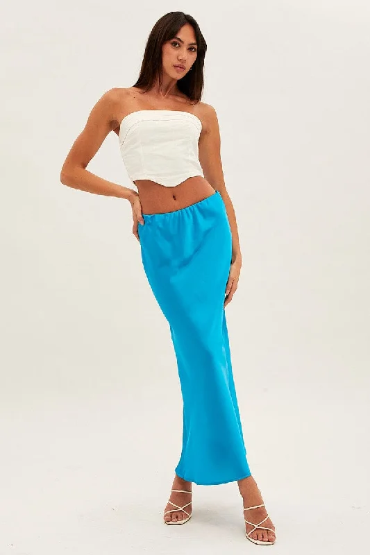 Blue Slip Skirt Maxi High Rise Satin