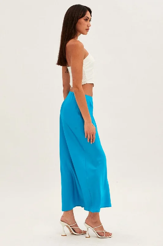 Blue Slip Skirt Maxi High Rise Satin