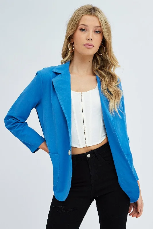 Blue Workwear Jacket Long Sleeve Collared