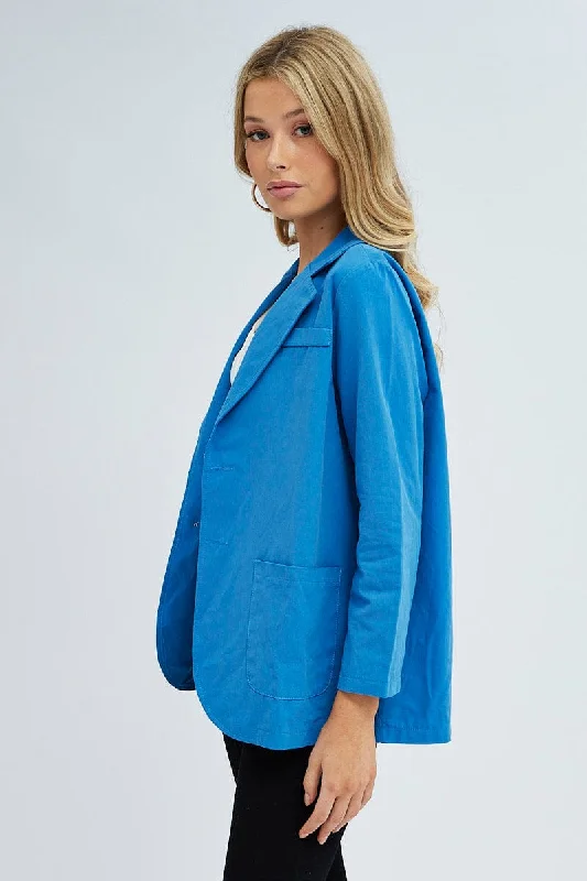 Blue Workwear Jacket Long Sleeve Collared