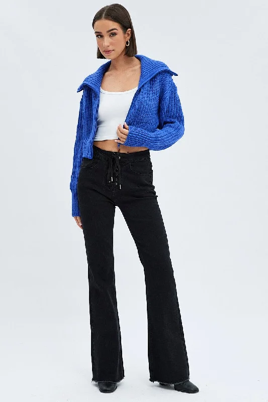 Blue Zip up Crop Cardigan