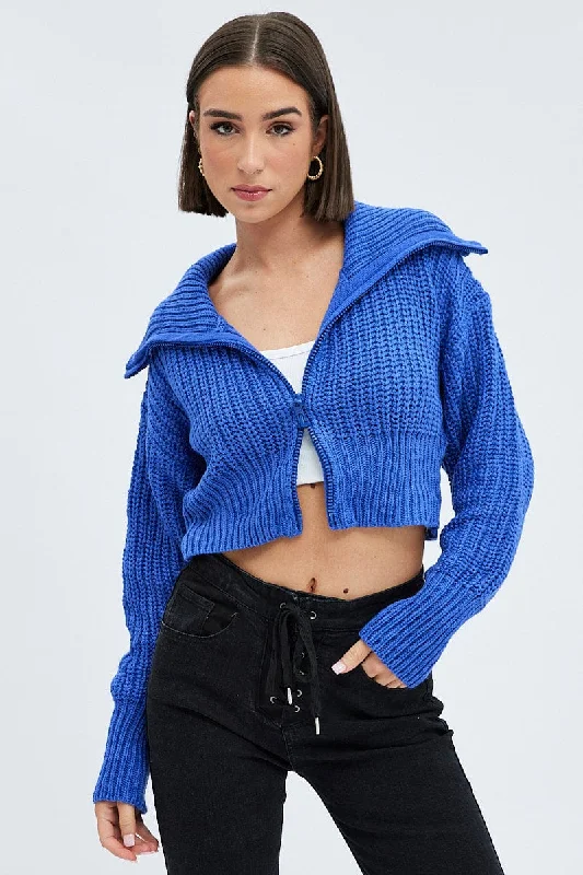 Blue Zip up Crop Cardigan