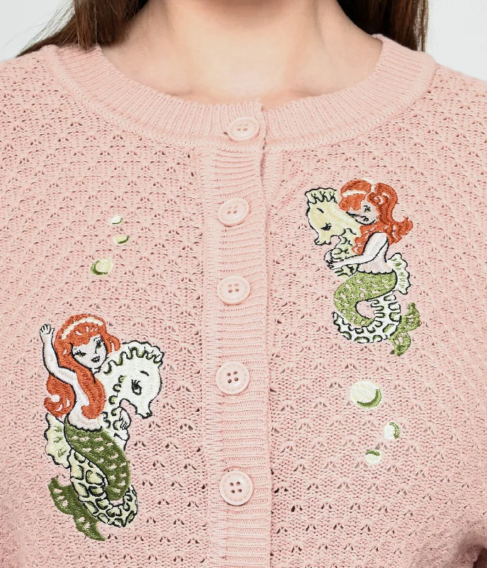 Blush Pink Mermaid Sisters Cropped Cardigan