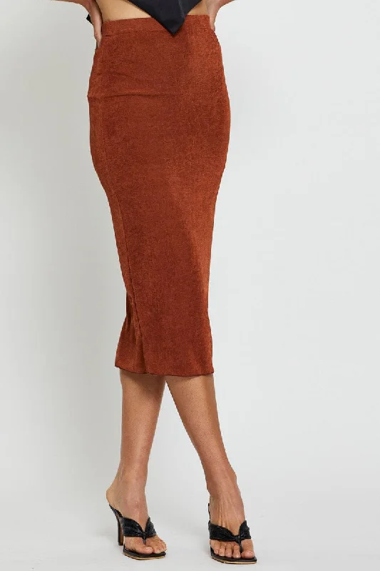 Brown Midi Skirt Bodycon