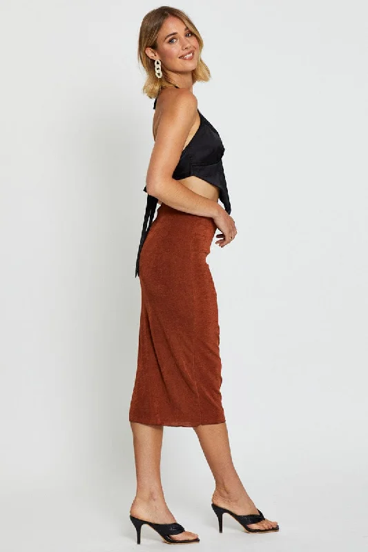 Brown Midi Skirt Bodycon