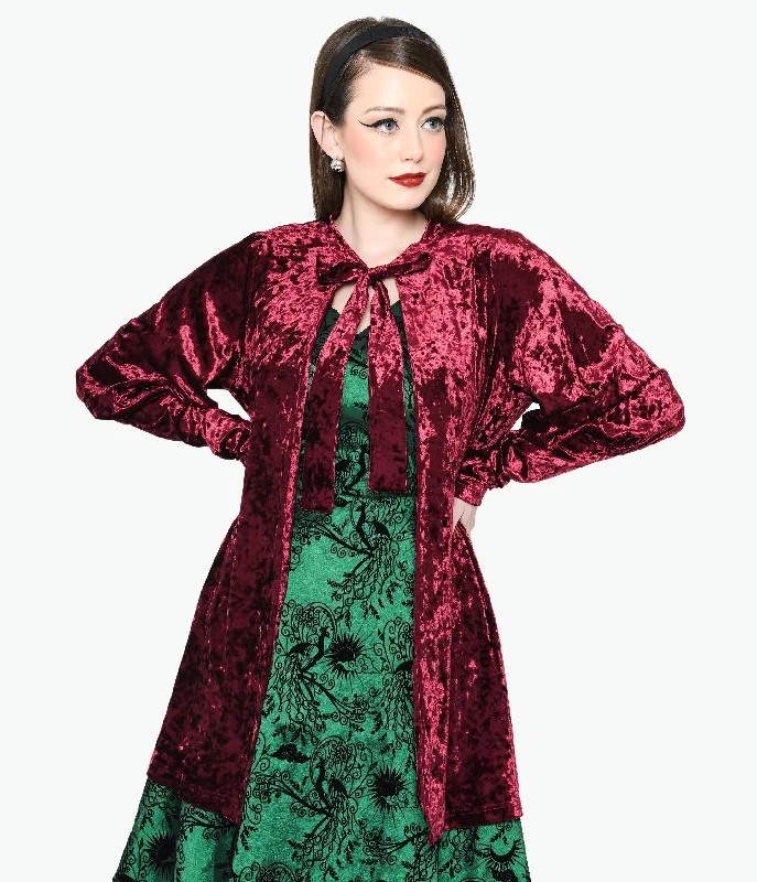 Burgundy Crushed Velvet Hellfire Cardigan