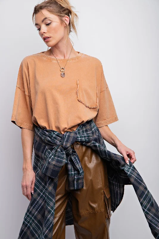 Camel Faded Wash Short Sleeve Top