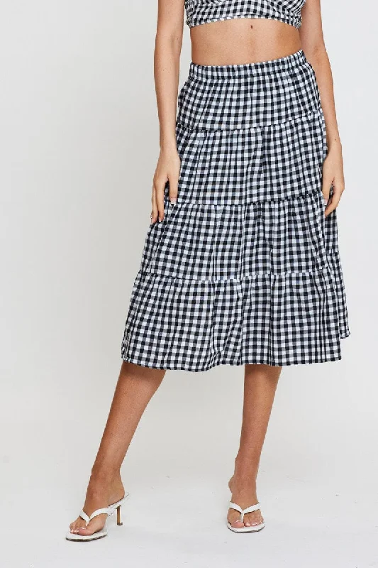 Check Midi Skirt High Rise Tiered